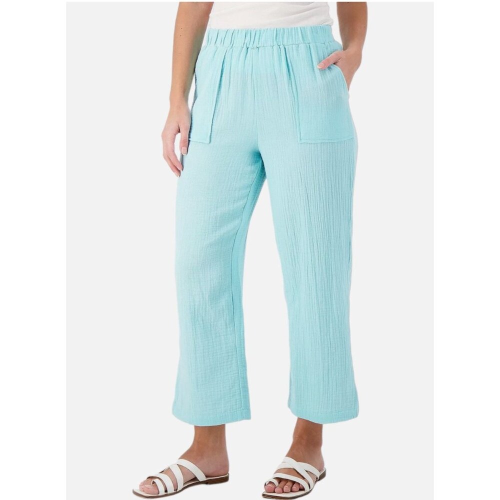 Denim & Co Beach Cropped Gauze Pants w/ Side Slits Size 5X Aqua A596351